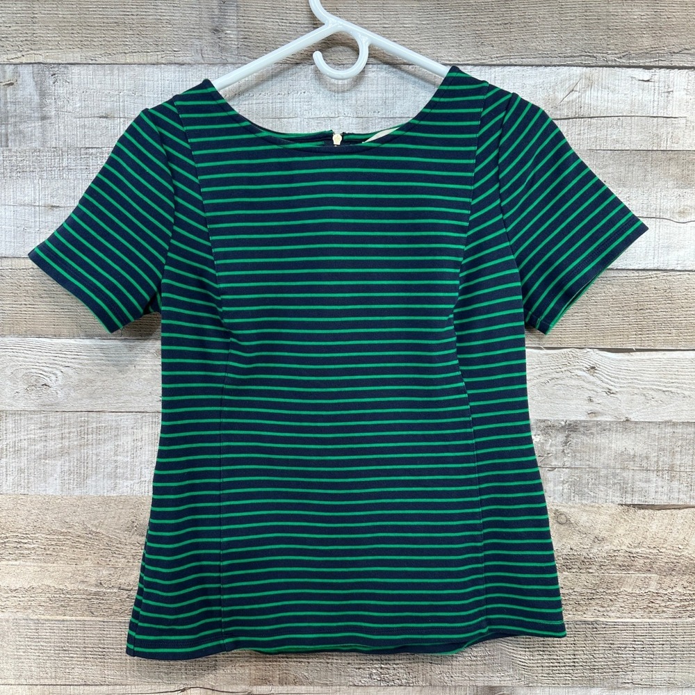 Banana Republic Navy Green Stripe DARTED Zipper Back Top‎ Shirt Womens Size 6